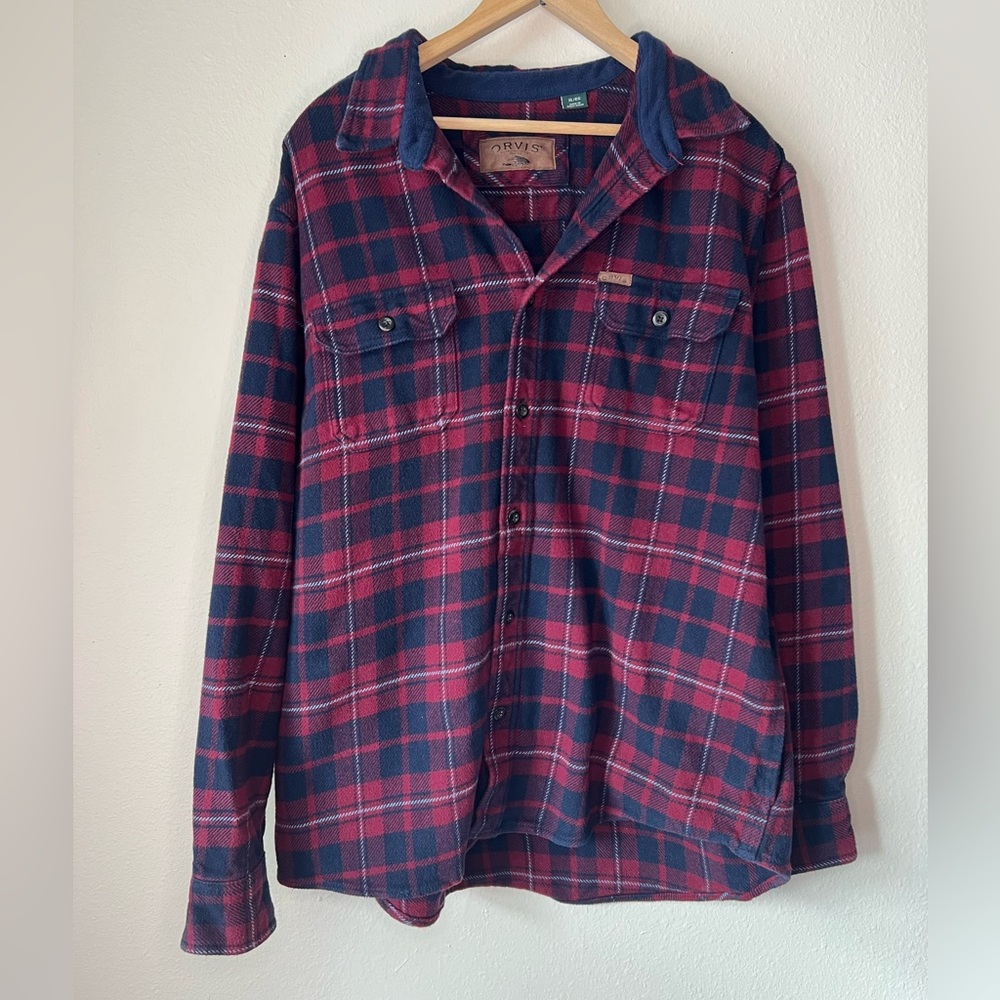 Orvis Red and Blue Plaid Flannel Jacket size XL